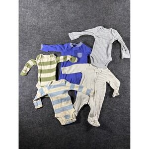 Carters Preemie Baby Boy 5pc Bundle Bodysuits Sleep Play Striped Blue Green Grey